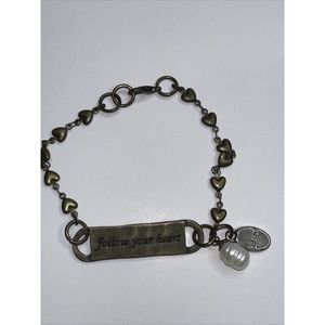 Embrace Bracelet Follow Your Heart Plate Charm Pearl Dangle Charm Link